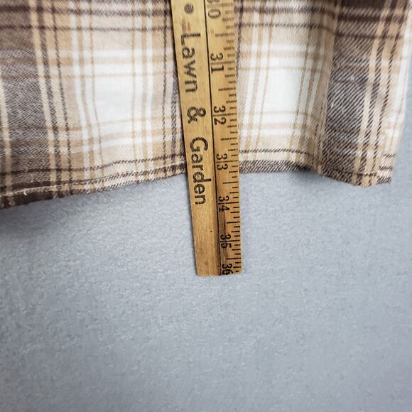 Pretty Little Thing Size 2 Stone Checked Plaid Oversized Button Up Beige Brown - Picture 9 of 10
